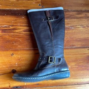 Boots, brown, wide-calf, buckle detail